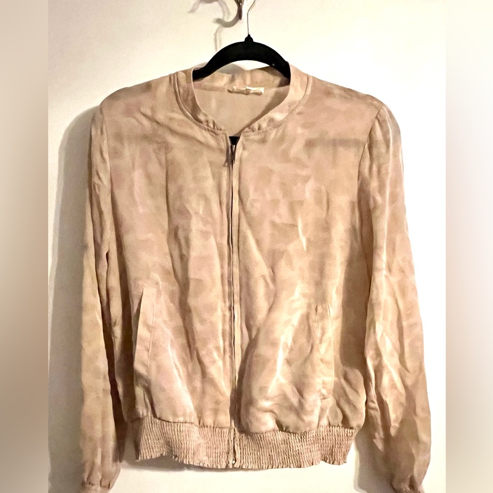 Mystree Light‎ Tan Animal Print Bomber Jacket-Size Small